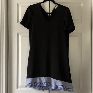 Black dress with blue plaid detail ruffle